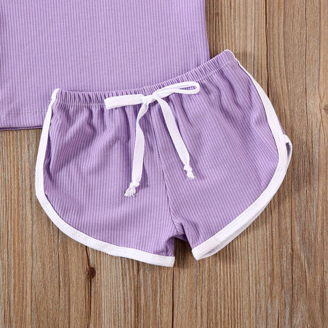 Conjuntos sólidos para niños pequeños, 2 uds., camiseta de manga corta, pantalones cortos, ropa para niña, conjunto bonito