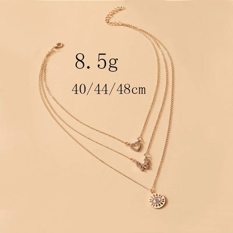 Fashion Three-layer Love Butterfly Necklace Demon Eye Crystal Necklace Female Red Wine Glass Pendant