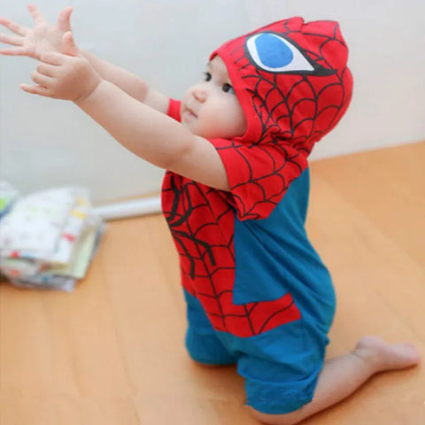 Macacão de desenho animado homem aranha macacões de algodão com capuz roupas infantis roupas de bebê