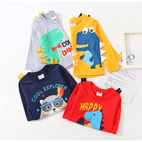 Novedad primavera otoño ropa para niños bebés niños de manga larga camiseta de animales de dibujos animados para niños de 2, 3 años