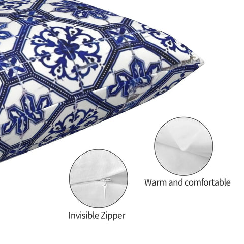 Pillowcase in Blue and White Portuguese Tile Pattern Flowers Pattern