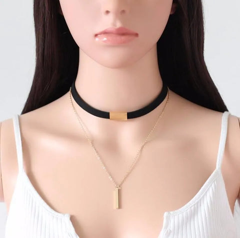 New Black Velvet Choker Necklace Gold Chain Bar Chokers