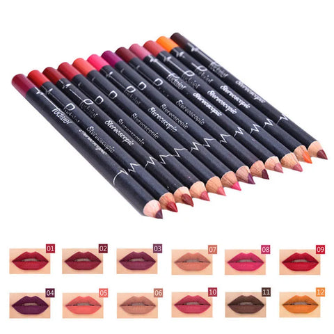 Waterproof Pencil Lipstick Set Pen Matte Lip Liner Long Lasting Makeup