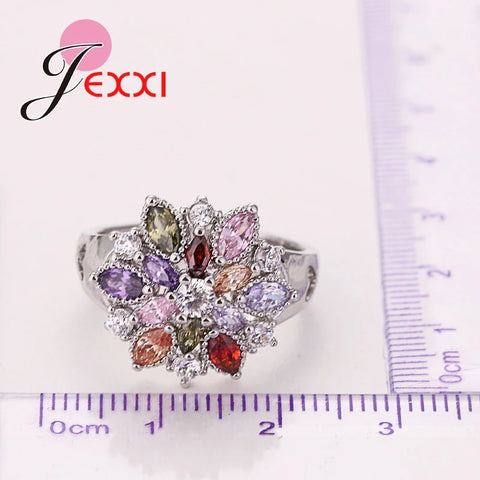 Jewelry Finger Accessories Fashion 925 Sterling Silver Colorized Flower Shape Rings Wholesale