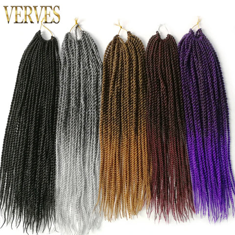 Trenzas de ganchillo sintéticas VERVES Ombre 18 pulgadas 30 raíces/paquete pequeñas extensiones de cabello trenzado senegalés negro gris púrpura