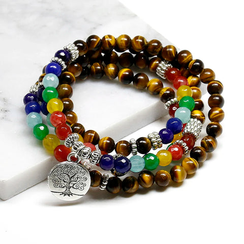 Natural 7 chakra tigre olho mala pulseiras 108 buda cura yoga pulseira para mulher e homem jóias