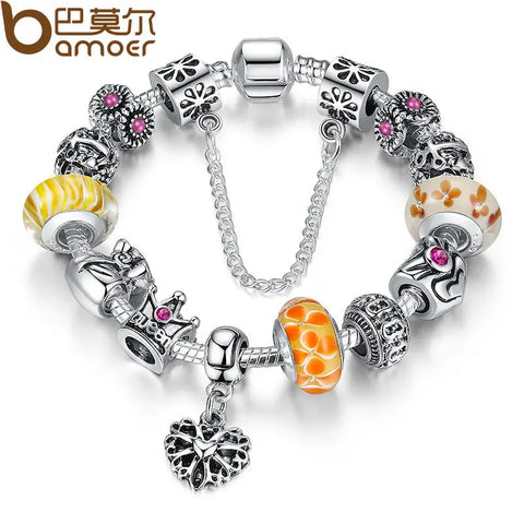 Pulseira e braceletes banhados a prata Queen Jewelry com miçangas de coroa de rainha para mulheres