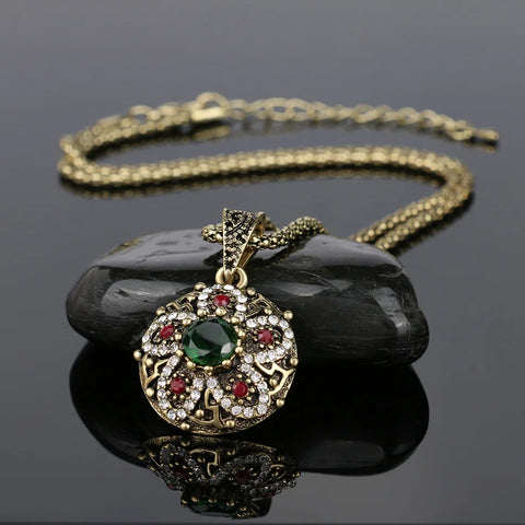 3 Pcs Fashion Vintage Flower Crystal Necklace Earrings Ring Ethnic Gold Boho