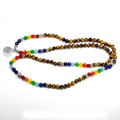 Natural 7 chakra tigre olho mala pulseiras 108 buda cura yoga pulseira para mulher e homem jóias