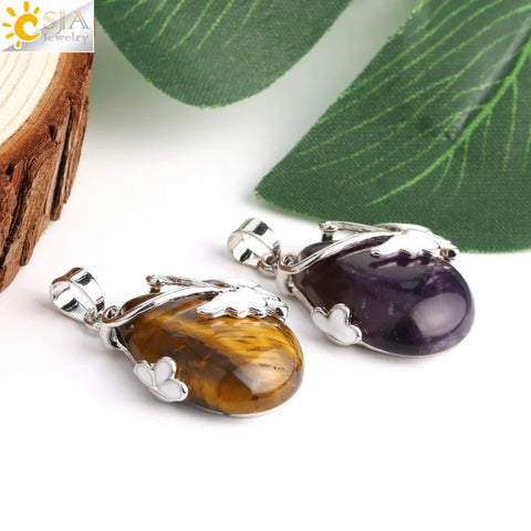 Necklace Water Drop Natural Stone Pendant Butterfly Quartz Crystal