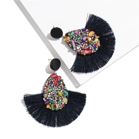 Shiny Half Moon Fringe Earrings