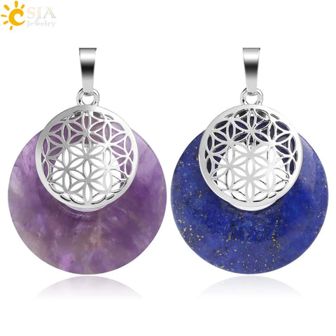 Flower of Life Pendant Yoga Chakra Healing Natural Stone Quartz Mandala Pendants for Necklaces Reiki Jewelry