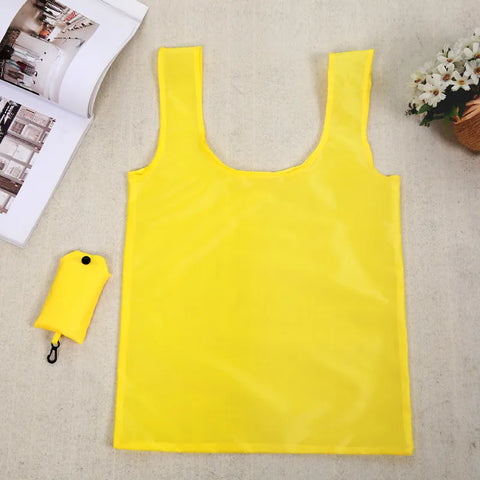 Shopping Bag Solid Color Eco-friendly Folding Reusable Portable Shoulder Handbag Polyester for Travel Grocery