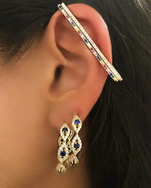 Moda feminina joias 1 peça manguito de orelha sem piercing clipe de orelha branco arco-íris cz retângulo manguito brinco