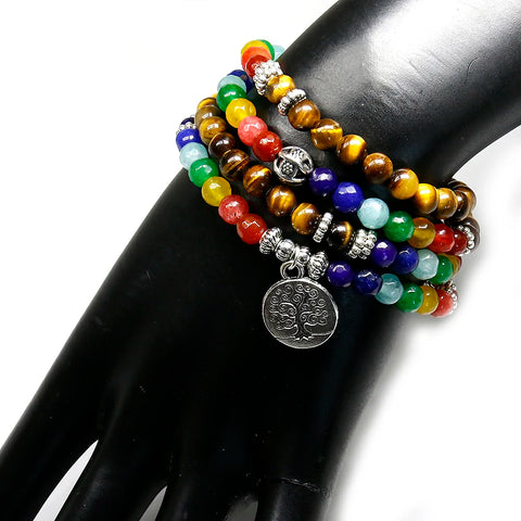 Natural 7 chakra tigre olho mala pulseiras 108 buda cura yoga pulseira para mulher e homem jóias