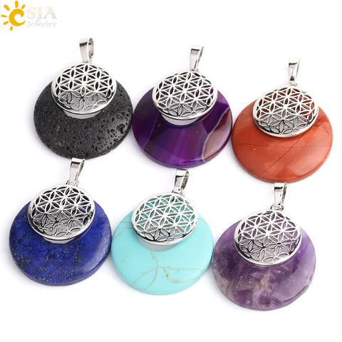 Flower of Life Pendant Yoga Chakra Healing Natural Stone Quartz Mandala Pendants for Necklaces Reiki Jewelry