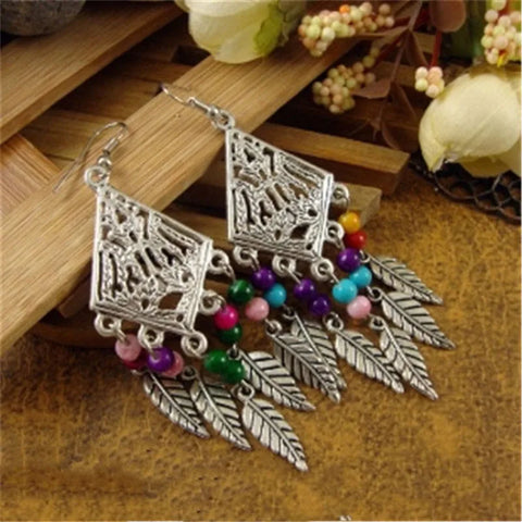 Pendant Earrings Fashion Jewelry Vintage Tibetan Multicolor Long Round Beads Earring