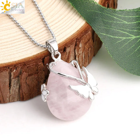 Necklace Water Drop Natural Stone Pendant Butterfly Quartz Crystal