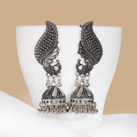 Ethnic Style Oxidized Jewelry Color Afghan, Long Tassel Bead Peacock Indian Earrings