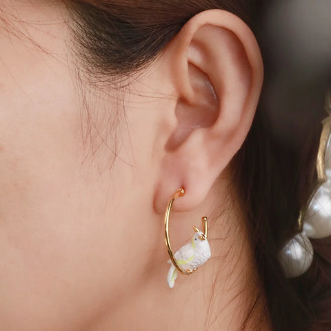 Elegante collar y pendientes de esmalte con forma de pájaro blanco