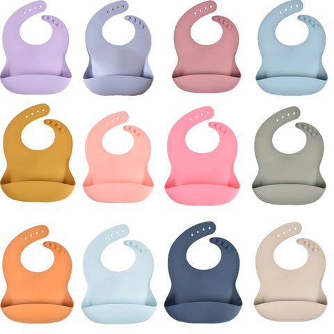 1pc Silicone Bibs For Kids Newborn Candy Color Baby Feeding Tableware Waterproof