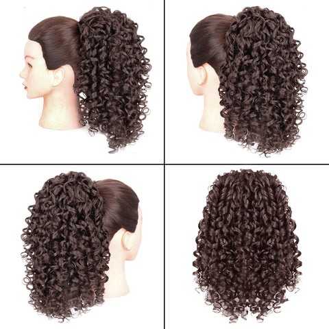 Cabelo sintético com cordão, rabo de cavalo, crespo, cacheado, extensão com clipe