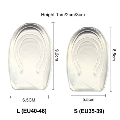 Palmilha de gel de silicone para aumento de altura, inserções de elevação do calcanhar, protetor de cuidados com os pés, almofada elástica, inserção de suporte de arco para unissex