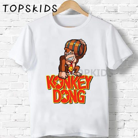 Crianças Donkey Kong Country Cartoon Print Camisetas Engraçadas Macaco Bebê Tops Crianças Verão O-pescoço Camiseta