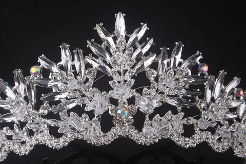 Baroque Silver Crystal Bridal Jewelry Sets Crown, Necklace and Earrings