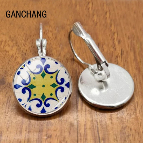 Portuguese Tile Graphic Earrings Mandala Portuguese