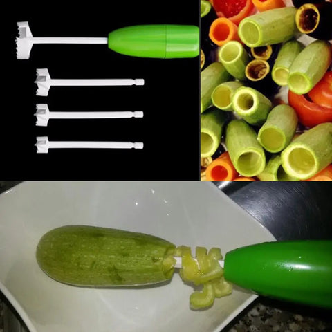 Prático 4 pçs ferramentas de cozinha vegetal espiral cortador escavação dispositivo recheado para vegetais frutas corer ferramentas espiralizador