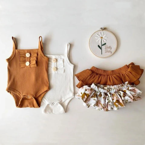 New Baby Girls Clothing One Set Summer Cotton Garment Skirt Suit Tops+Bottoms Lace Sleeveless Floral Children's Wear