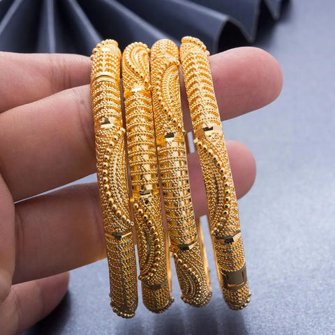 4Pcs 24K Dubai Gold Color Bangles For women