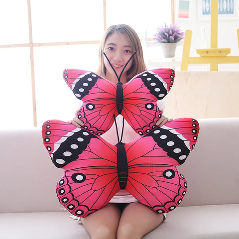 Almofada de pelúcia borboleta colorida recheada de forma realista
