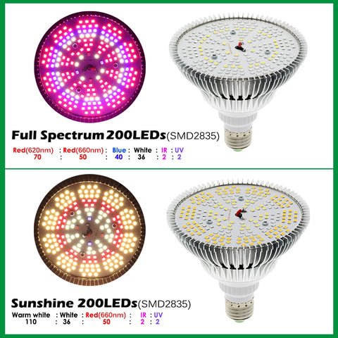 Luz LED de cultivo 150Leds 200Leds de espectro completo Sunlike E27 bombilla LED de cultivo para plantas de flores hidropónicas de interior lámpara LED de crecimiento