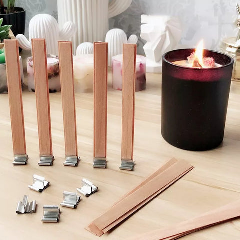 20PCS Natural Wood Wax Wick DIY Candle Material Soy Wax Aromatherapy Smokeless Environmental Protection Wood Chip Wick Holder