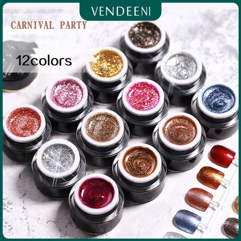 VDN 12 cores estilo japonês platina gel unha polonês colorido glitter gel laca polonês brilhante unha arte uv imersão gel verniz