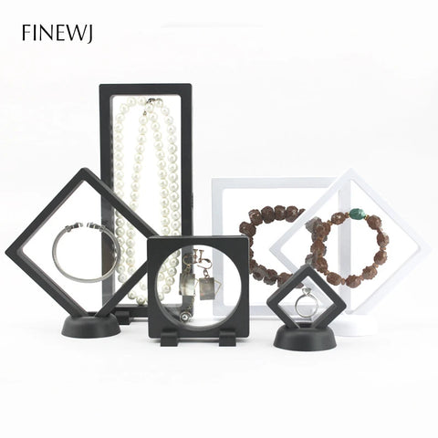 Jewelry Storage Box 3D Packaging Case Gemstone Free Stand Floating Frame Membrane Ring Earrings Necklace Display Holder