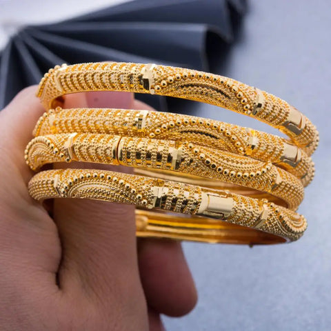 4Pcs 24K Dubai Gold Color Bangles For women