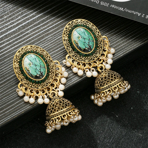 Classic Ethnic  Flower Jhumka Earrings Vintage Boho Indian Jewelry Gold Color Bell