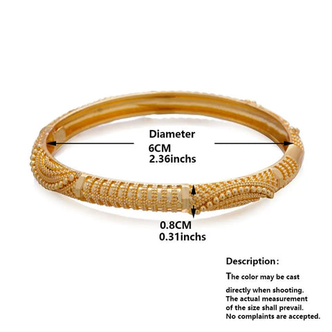 4Pcs 24K Dubai Gold Color Bangles For women