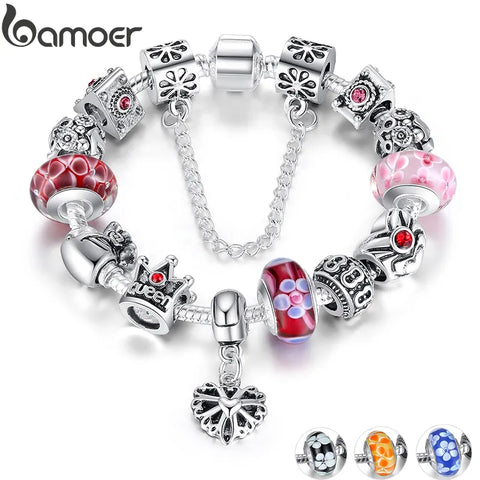 Pulseira e braceletes banhados a prata Queen Jewelry com miçangas de coroa de rainha para mulheres