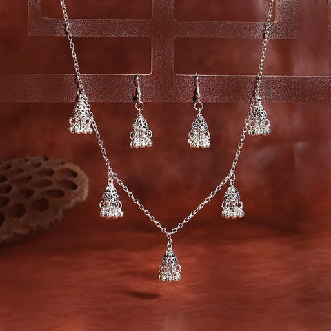 Indian Jewelry Silver Color Bells Earring/Necklace Set Jewelry Hangers Bohemia Jhumka Earrings Hangers