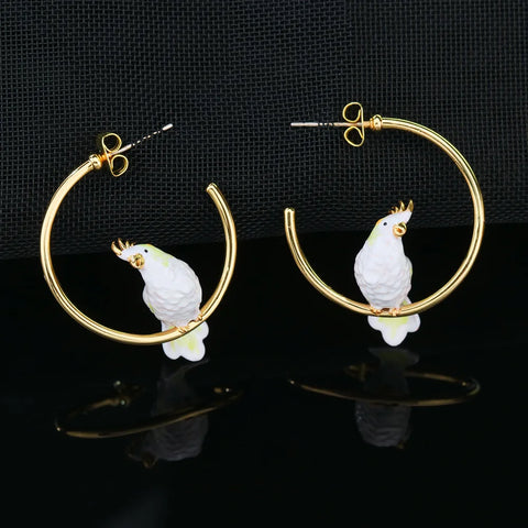 Elegant White Bird Jewelry Set Enamel