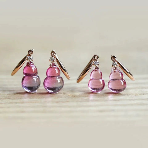 Earrings Pink Crystal Ice-like Gourd Rose Gold Chalcedony