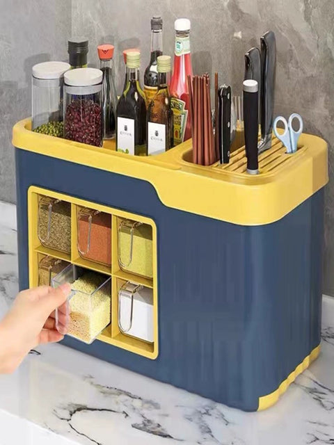 Juego combinado de caja de especias, utensilios de cocina para el hogar, almacenamiento multicompartimento todo en uno, botella y lata de MSG, estante de almacenamiento multifuncional