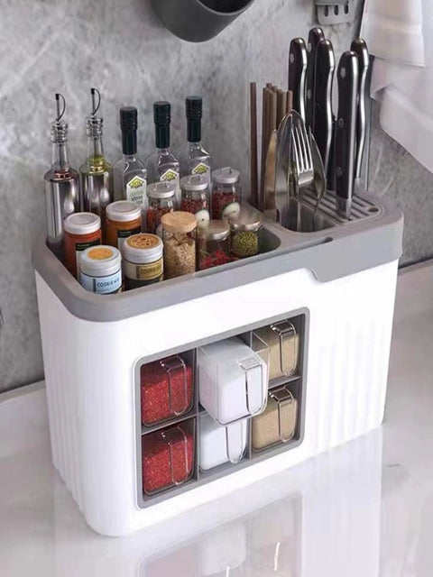 Spice Box Combination Set Household Kitchen Utensils All-in-One Multi-Compartment Storage Salt MSG Bottle & Can Multi-Functional Storage Rack