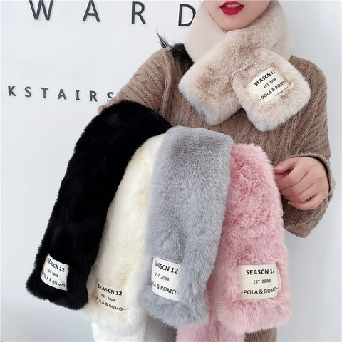 Cross Labeling Ins Imitate Rex Rabbit Fur Thickened Scarf