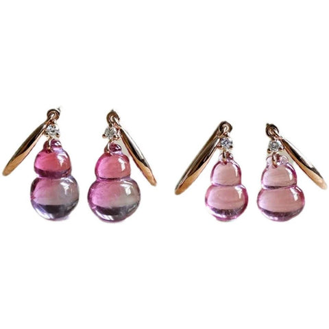 Earrings Pink Crystal Ice-like Gourd Rose Gold Chalcedony