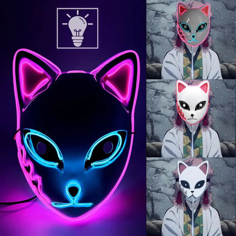 Máscara de gato con luz LED para Halloween